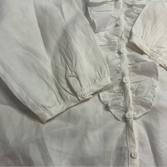 Carole Little Linen Ruffled Button Front Blouse 1X XL Plus size white chic work - Picture 4 of 7